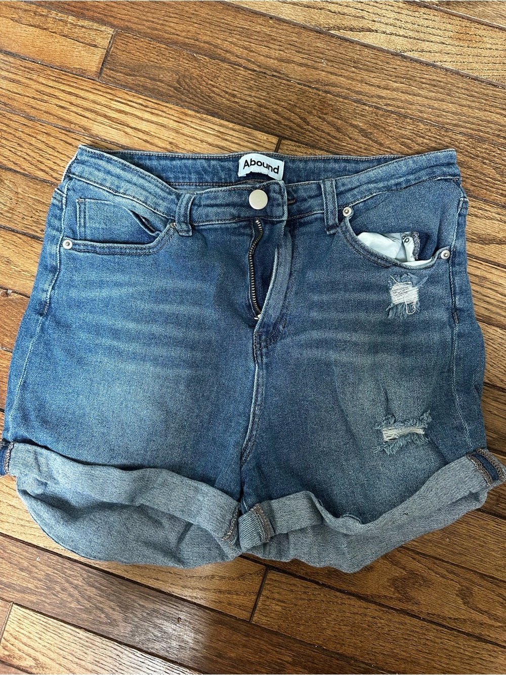 Abound Medium Blue Rolled Cuff Distressed Denim Shorts